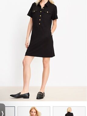 LOFT Black Short-Sleeve Button Front Mini Dress